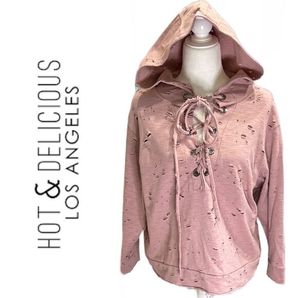 Hot & Delicious Women’s Hooded Distressed Top - Size S‎ - Picture 1 of 2